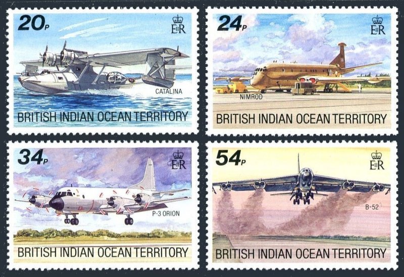 BIOT 124-127, MNH. Mi 124-127. Aircraft 1992. Catalina, Nimrod, P-3 Orion, B-52.