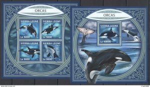 2017 Sierra Leone Orcas Killer Whales Marine Life #9205-8+Bl1370 ** Fd0011