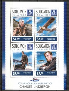 Solomon Islands 2014 Aviation Airplanes Charles Lindbergh sheet MNH