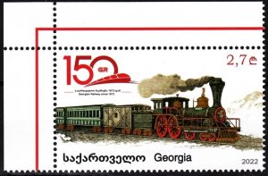 GEORGIA 2022-13 Transport: Georgian Railways - 150. Vintage Train. CORNER, MNH