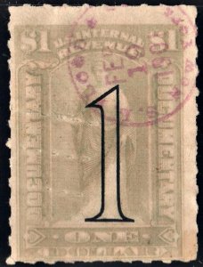 R184 $1.00 Revenue: Documentary (1900) Circular Date Stamped/Cut Cancelled