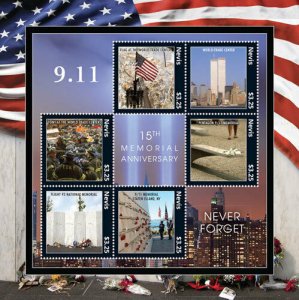 Nevis 2016 - 15TH MEMORIAL ANNIVERSARY OF 9/11 SHEET OF 6 STAMPS MNH