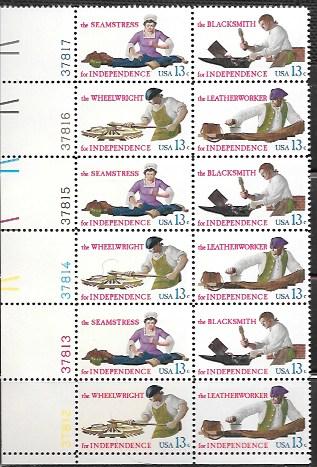 US #1717-20 MNH Plate Block of 12.  for Independence. Seamstress, Leatherworker,