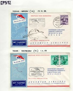 AUSTRIA Aviation FIRST FIGHT COVERS{2} Warsaw/Amsterdam 1958 Costumes EP592