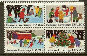 Scott #2030a, 20c Christmas Issues, Block of 4, MNH