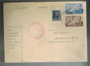 1939 Salamanca Spain Cover to Berlin Germany German Embassy Press Franco Censor