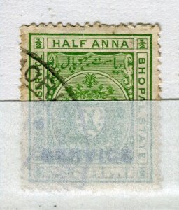 INDIA; BHOPAL 1908-11 early local SERVICE issue fine used 1/2a. value