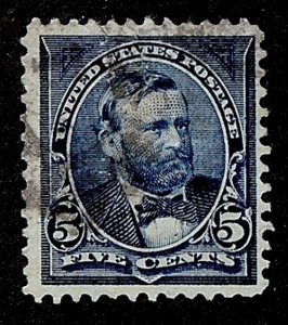 US Scott 281 5c Grant USED F/VF LH Dark Blue Perf 12 Hand Cancel Bureau 1898