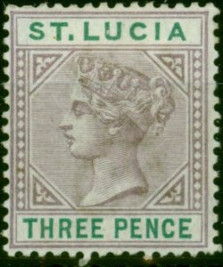 St Lucia 1886 3d Dull Mauve & Green SG40 Fine & Fresh MM