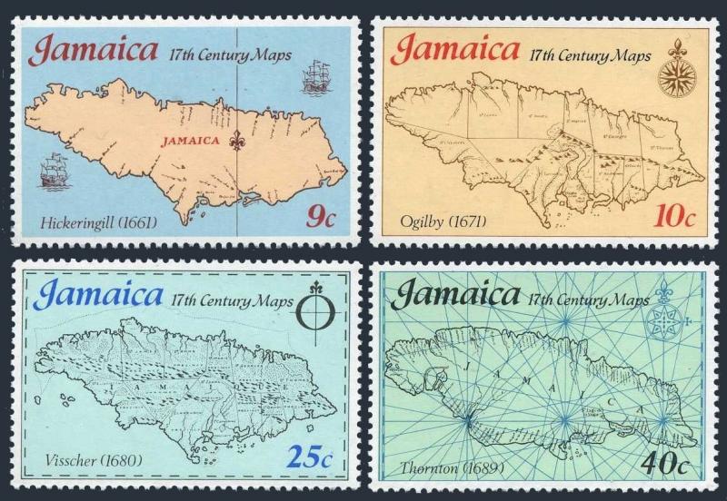 Jamaica 419-422,MNH.Michel 419-422. 17th Century Maps.1977.