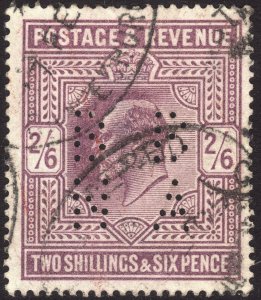 1902 - 1911 Great Britain KEVII used 2/ 6p perfin Sc# 139 CV $150.00