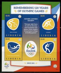 LIBERIA 2016 RIO OLYMPICS REMEMBERING 120 YEARS OF OLYMPIC GAMES SHEET II