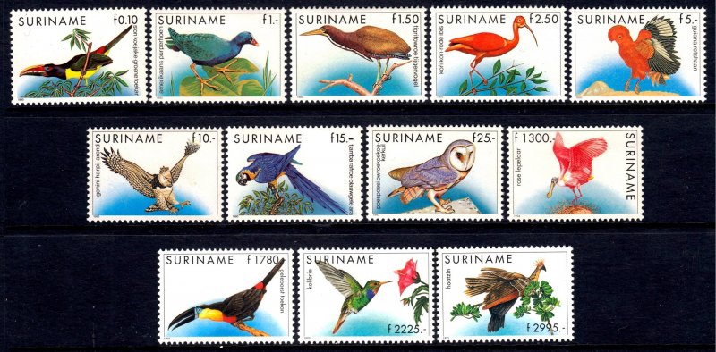 Surinam 1985-95 Birds Complete Mint MNH Set  SC 724-735 CV $295