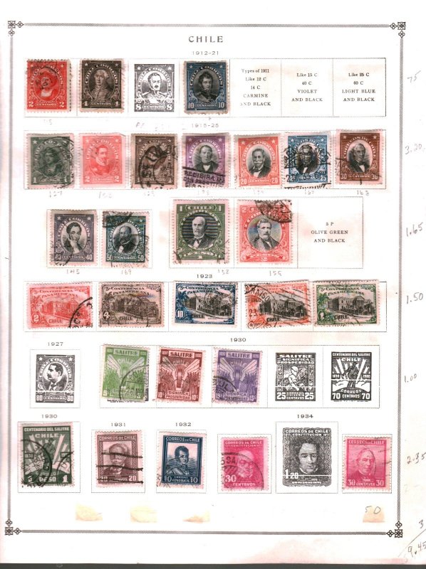 Collection, CHILE Part A Scott Album Pages, 1867/1971, Cat $134, Mint & Used