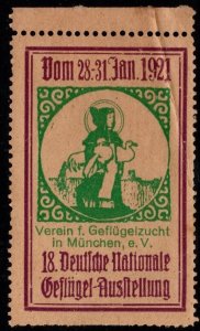 1921 German Cinderella Large General Poultry Exhibition Munich MNH