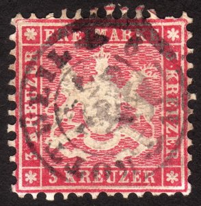 1863, Germany Wurttemberg 3Kr, Used, Sc 36a