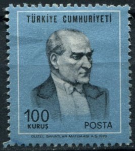 Turkey Sc#1838 Used, 100k bl & blk, Definitive, 1970, Ataturk - Coloured Back...