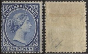 Falkland Islands 15 (mhr, pencil mark) 2½p Queen Victoria, ultra (1894)