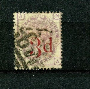 Great Britain #94 (GR852) Queen Victoria O/P 6d on 3p violet, U, F-VF, CV$150.00