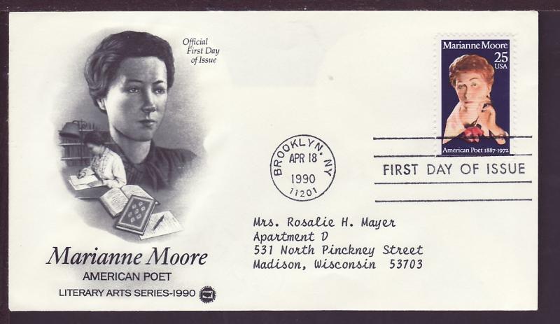 U.S. Marianne Moore 1990 PCS Typed FDC BIN 11789