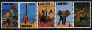 Liberia 1180-4 MNH Cheetah, Elephant, Lion, Giraffe, Rhinoceros