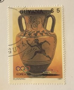 Guyana 1987 Scott 1854 CTO - $5, Summer Olympics, Seoul, Running, Vase