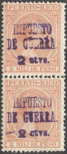 PUERTO RICO 1898 Sc MR2 Pair 2c/2m  Alphonso XIII MNH War Tax VF