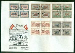 GREENLAND 1970, 19-27 Complete set of Liberation Ovpts Blks on Anniversay covers