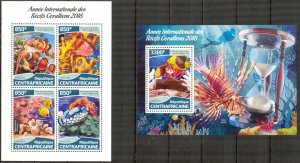 Central African Republic 2018 Marine Life Fishes Corals sheet + S/S MNH