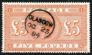 SG137 Five Pound Orange with Superb Colour and a small Glasgow CDS