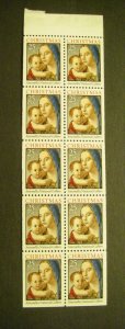 Scott 2514b, 25c Trad Christmas, Pane of 10, PL#1, MNH Booklet Beauty