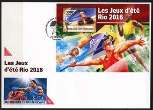 CENTRAL AFRICA 2016 RIO SUMMER OLYMPIC GAMES SOUVENIR SHEET  FIRST DAY COVER