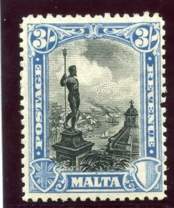 Malta 1930 KGV 3s black & blue MLH. SG 207. Sc 181.