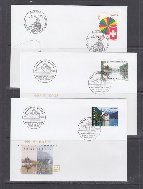 Switzerland Mi 1637/1671, 1998 issues, 8 complete sets in singles on 20 FDCs, VF