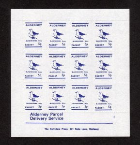 ALDERNEY PARCEL: 1980 BIRDS 5p COMPLETE UNMOUNTED MINT SHEET OF 12