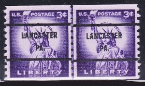 Precancel - Lancaster, PA PSS 1057-71 Coil Line Gap Pair - No Gum