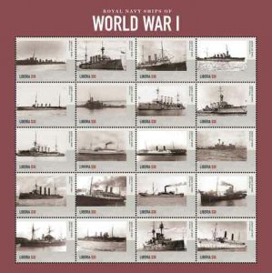 Liberia - 2015 - ROYAL NAVY SHIPS OF WORLD WAR I - Sheet of 20 Stamps - MNH