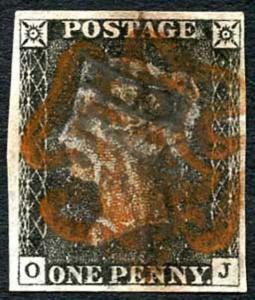 Penny Black (OJ) Four Margins (creased)