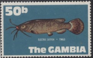 Gambia 261 (mh) 50b electric catfish, Prus blue background (1971)