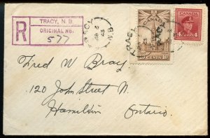 ?TRACY, N.B. Registered & Split ring, RPO, 1943 WAR issue cover Canada