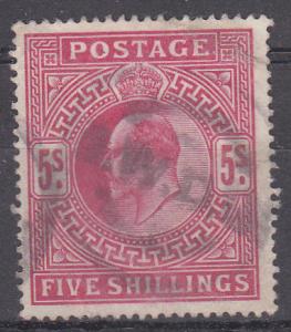 Great Britain Edward VII Carmine Rose 5 Sh. (Sc #140) Used