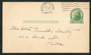 1921 Philadelphia PA Postal Card Alta Friendly Society Insurance Station E 1c