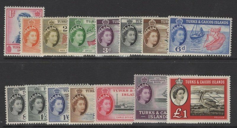 TURKS & CAICOS ISLANDS SG237/50+253 1957 DEFINITIVE SET MTD MINT