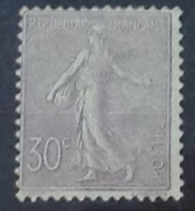 FRANCE 1903 30 CENTS SOWER LILAC LIGHTLY MOUNTED MINT  SCOTT142  (SG319)
