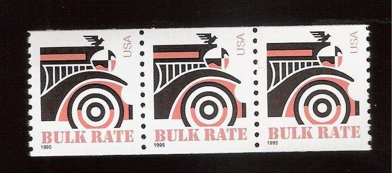 US 1996 SC# 2906 10c Automobile BULK RATE Coil Strip of 3  Mint NH