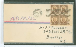 US 684 warren g. harding plate block of 4 on an addressed, uncacheted FDC/ cover has faults