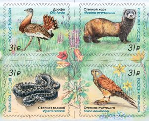 Russia 2024 Ukrainian reserve Askania-Nova rare fauna set in block 2x2 MNH