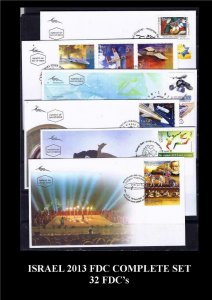 ISRAEL STAMPS 2013 COMPLETE YEAR SET OF 32 FDC VF