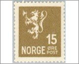 Norway Mint NK 143 Lion II 1926-1934 15 Øre Olive grey