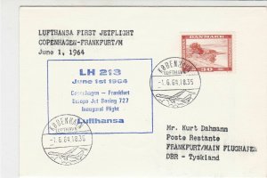 Denmark 1964 1st Jet Flight Copenhagen-Frankfurt Airmail Stamps Cover Ref 29399